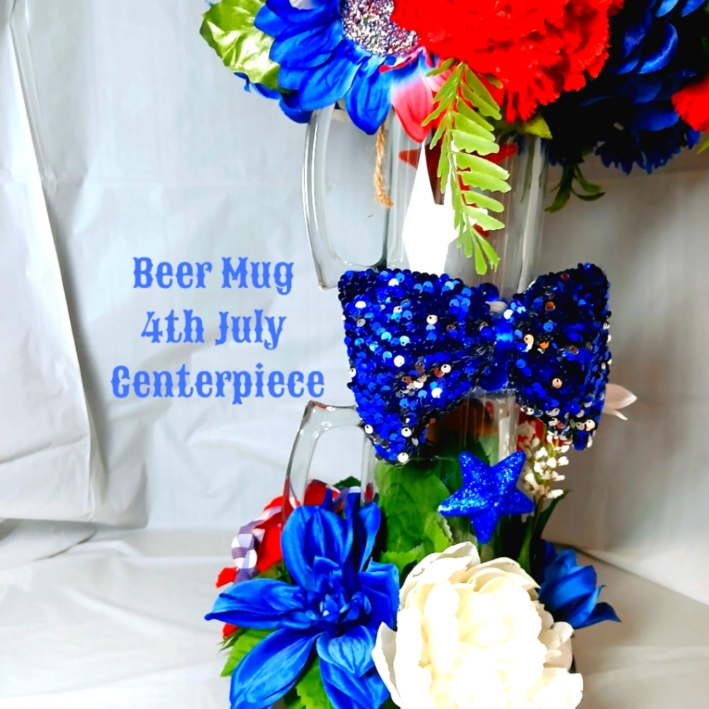Sparkling Patriotic Bowtie Centerpiece - Red & Blue 4th of July table Decoration